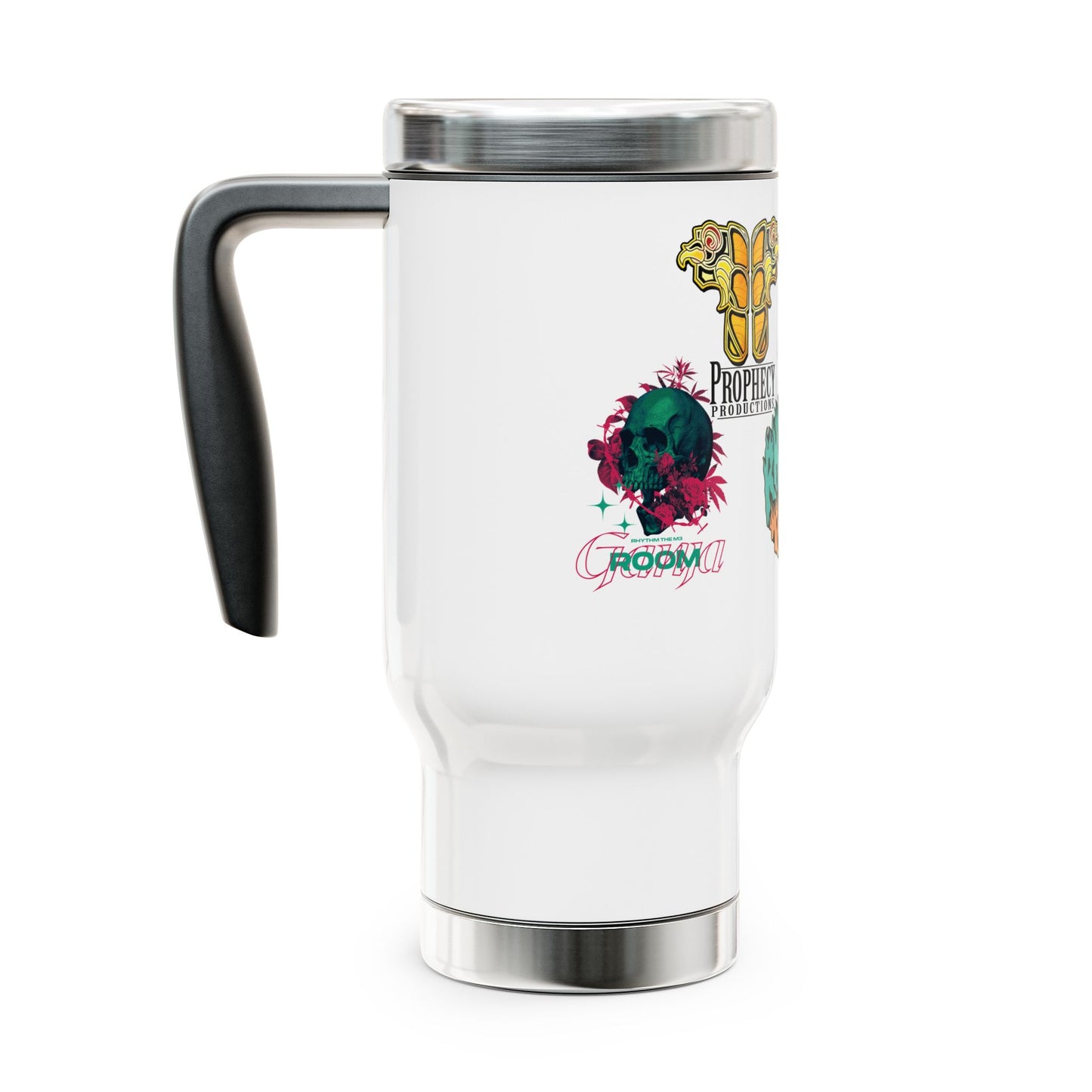 The RTM3 X Prophecy Productions "Stickers" 14oz Stainless Steel Travel Mug